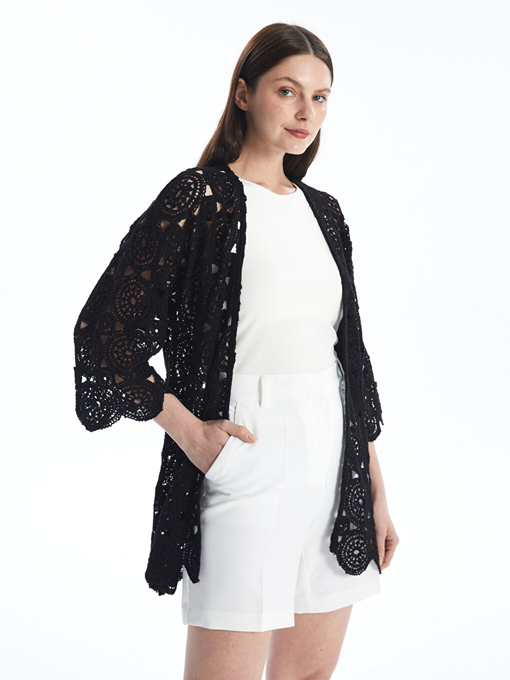 Shawl Collar Embroidered Oversize Women's Crochet Cardigan -S4KO83Z8-CVL