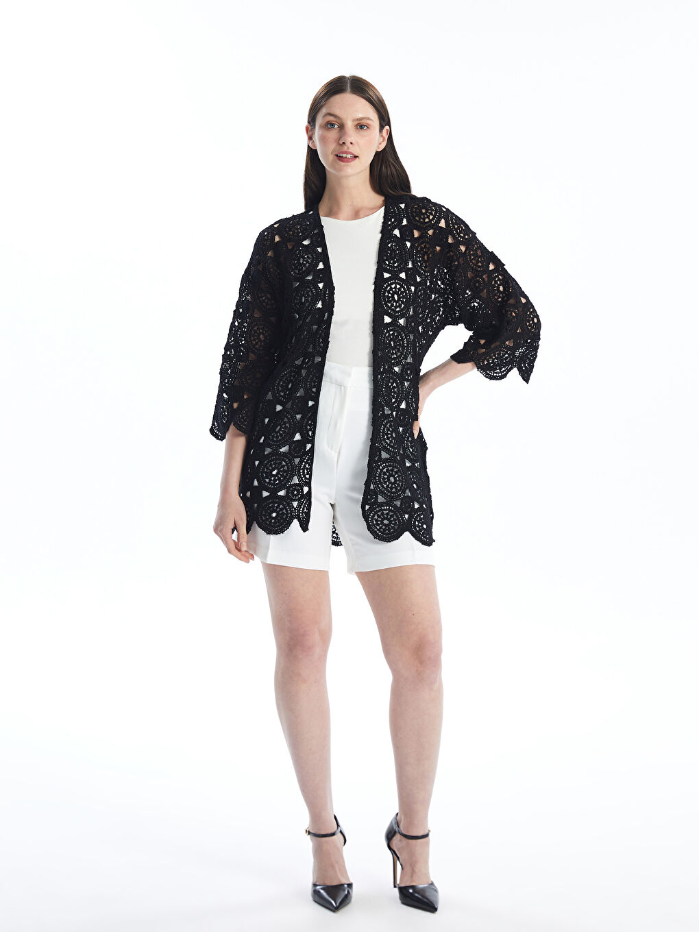 Shawl Collar Embroidered Oversize Women's Crochet Cardigan -S4KO83Z8-CVL