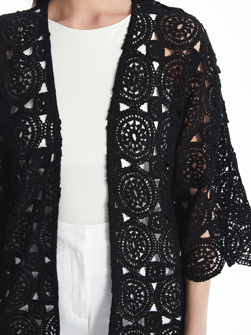 Shawl Collar Embroidered Oversize Women's Crochet Cardigan -S4KO83Z8-CVL
