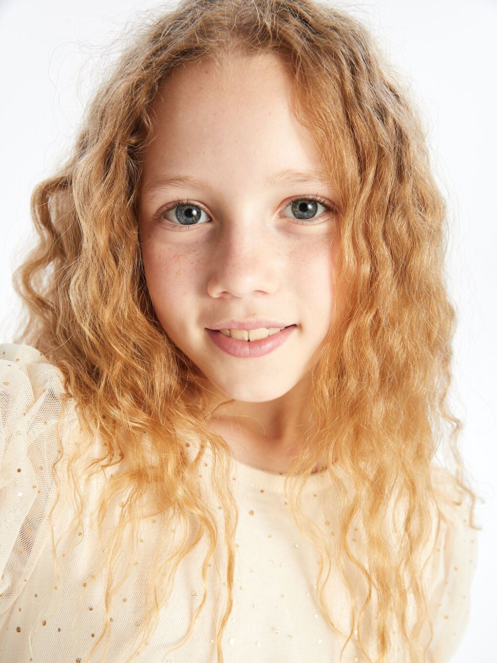 Ekru Bisiklet Yaka Işıltılı Kız Çocuk Elbise-2