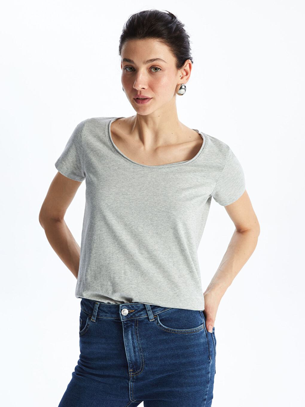 Crew Neck Plain Short Sleeve Women's T-Shirt -S4KP61Z8-JMD