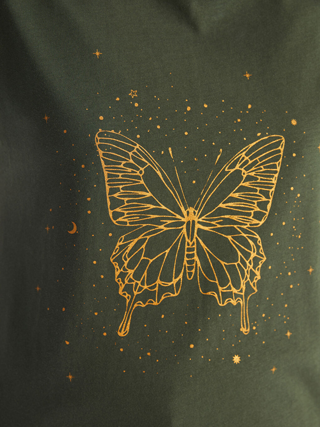 Haki Bisiklet Yaka Baskılı Kısa Kollu Kadın Tişört-3