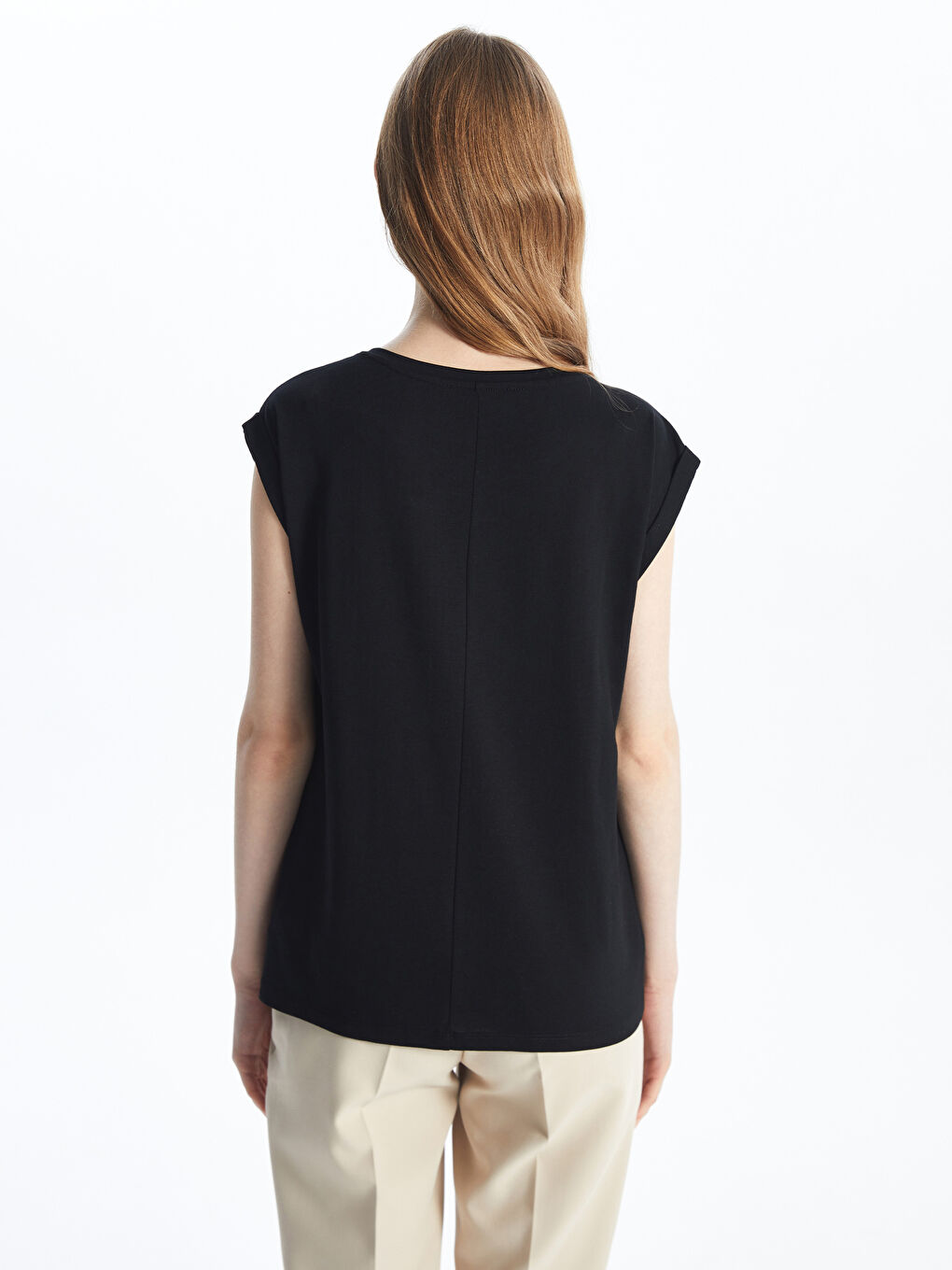 Siyah Bisiklet Yaka Baskılı Kısa Kollu Kadın Tişört-4