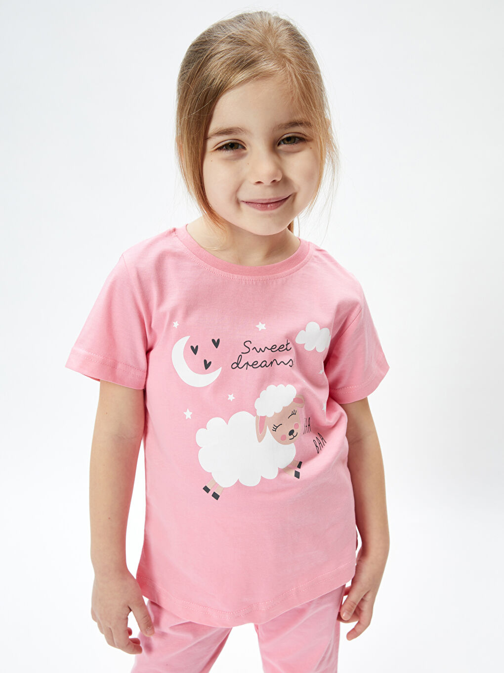 Pembe Bisiklet Yaka Kısa Kollu Kız Çocuk Pijama Takım