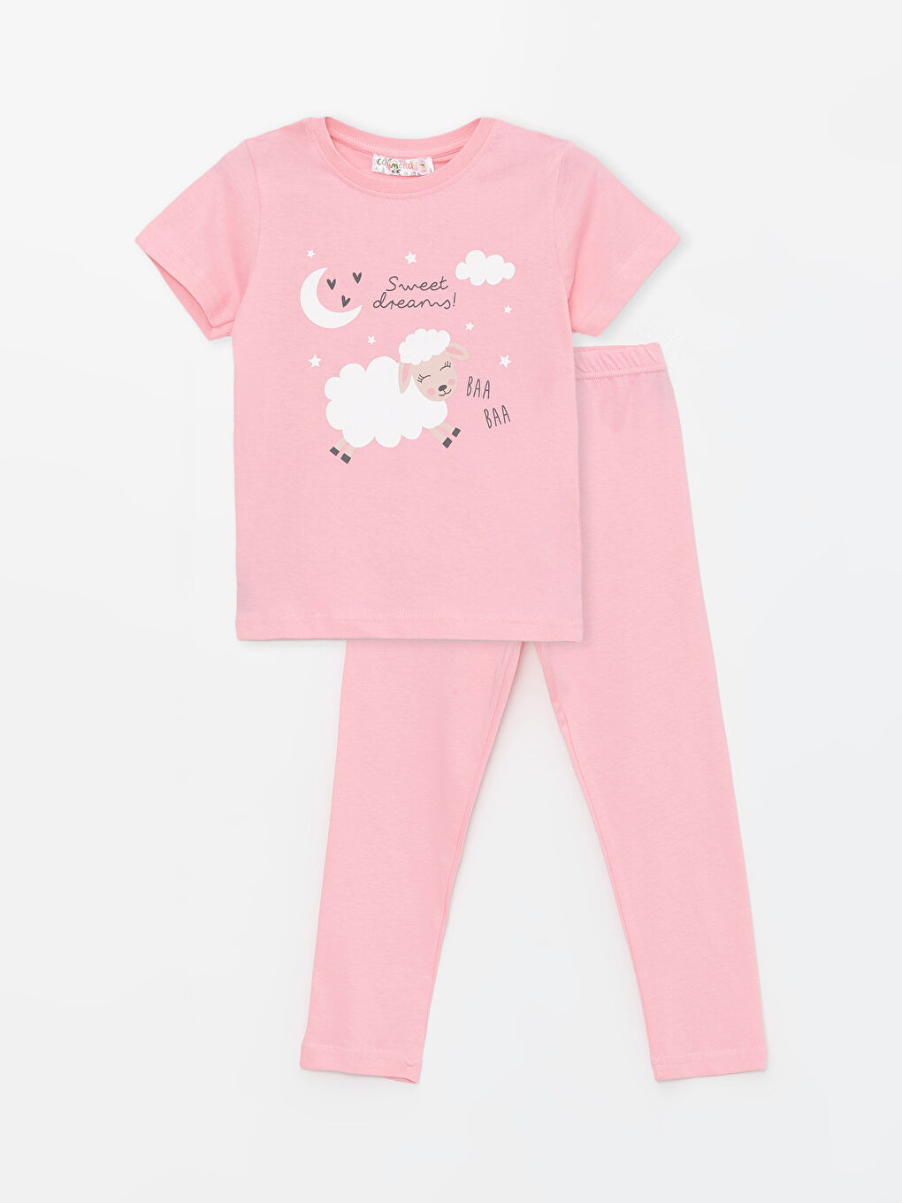 Pembe Bisiklet Yaka Kısa Kollu Kız Çocuk Pijama Takım-2