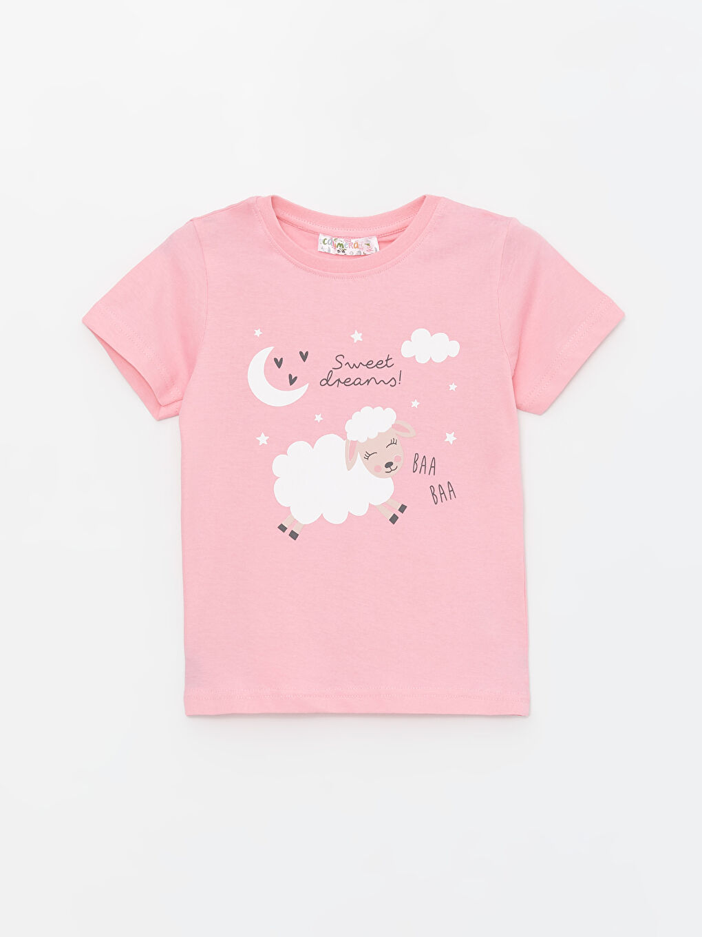 Pembe Bisiklet Yaka Kısa Kollu Kız Çocuk Pijama Takım-3