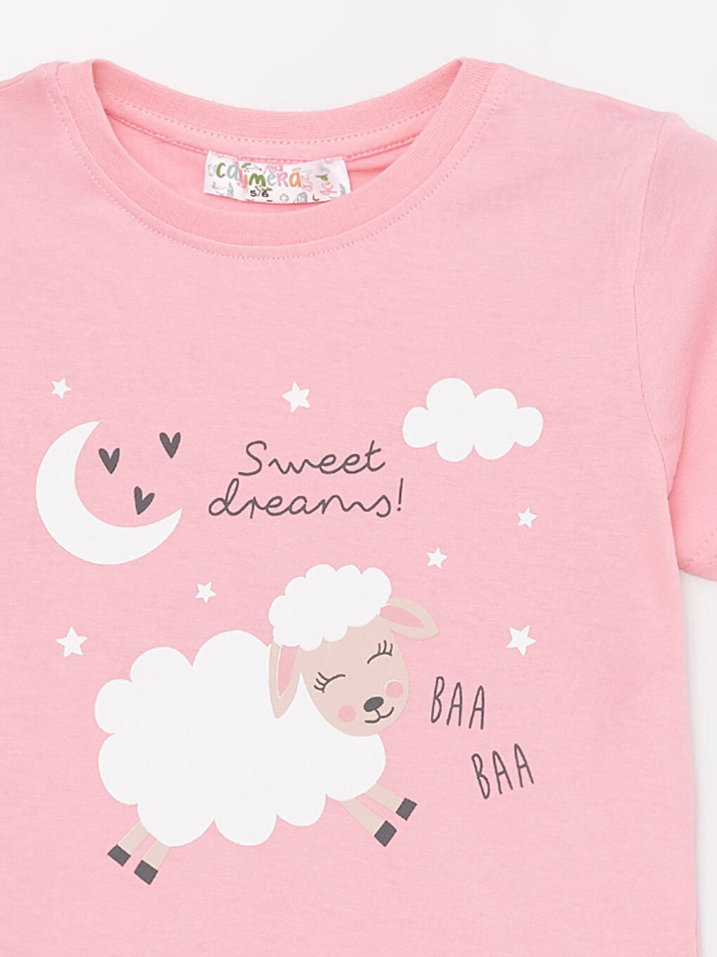 Pembe Bisiklet Yaka Kısa Kollu Kız Çocuk Pijama Takım-7