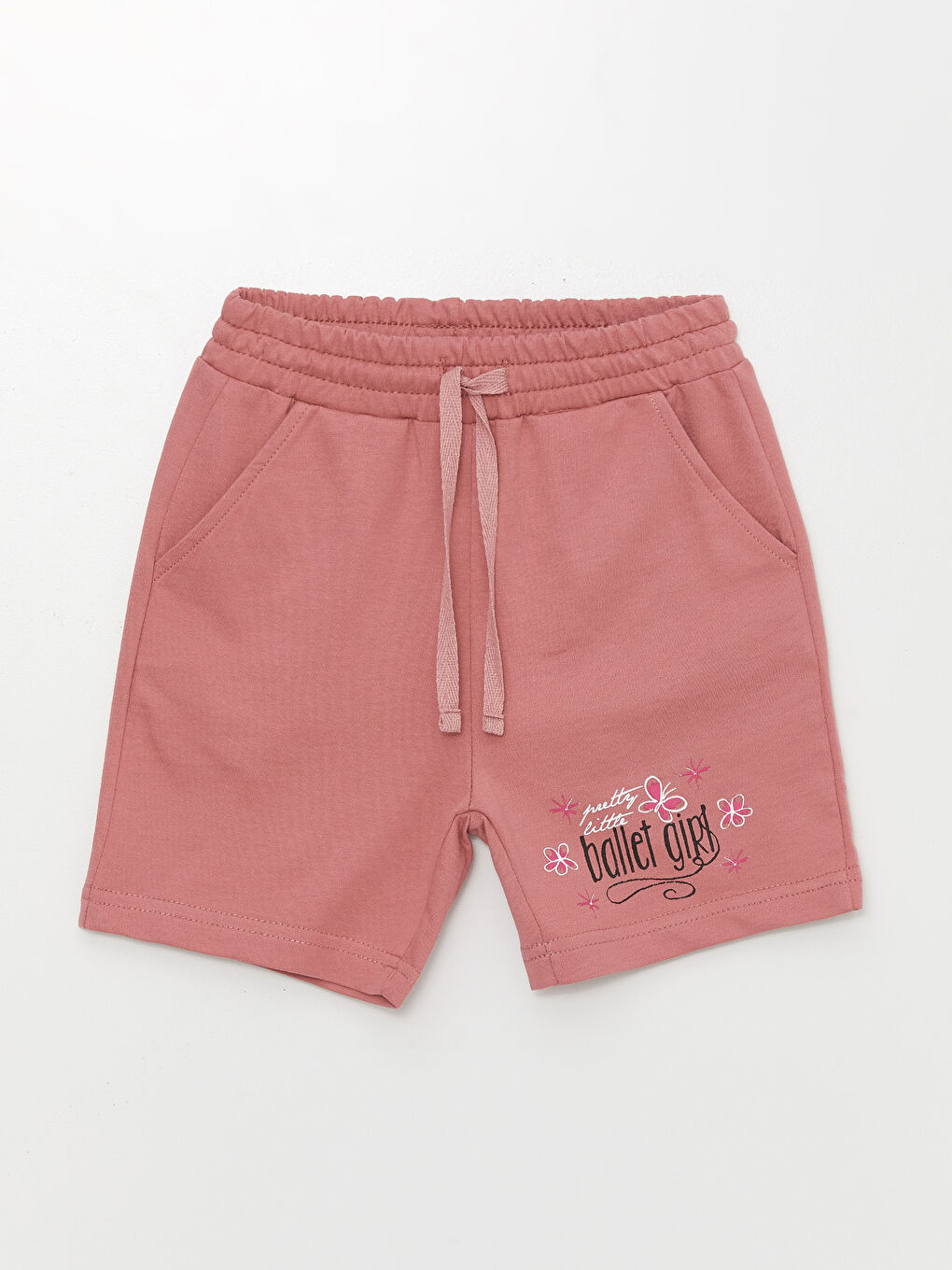 Pembe Beli Lastikli Baskılı Kız Çocuk Şort