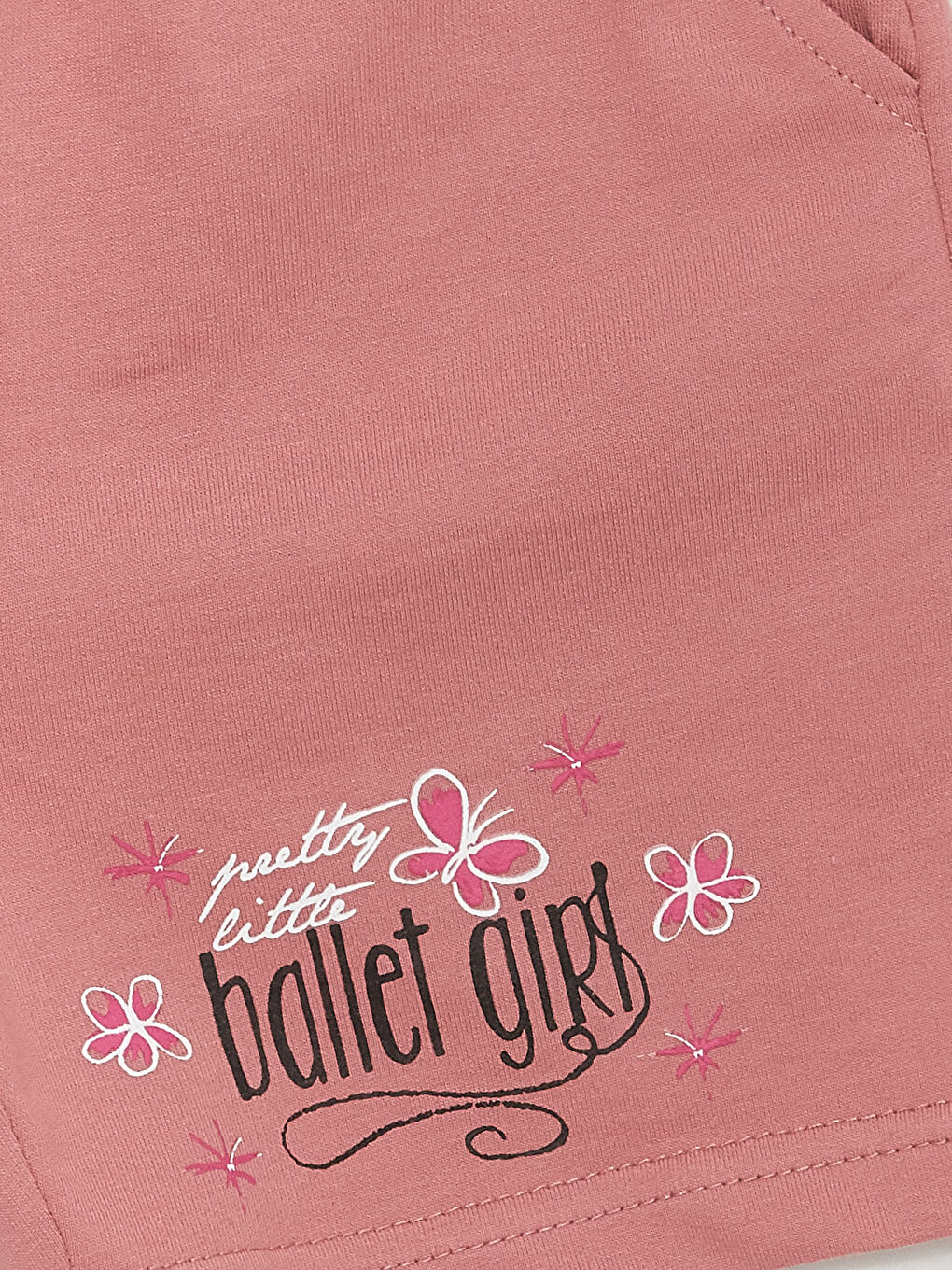 Pembe Beli Lastikli Baskılı Kız Çocuk Şort-2