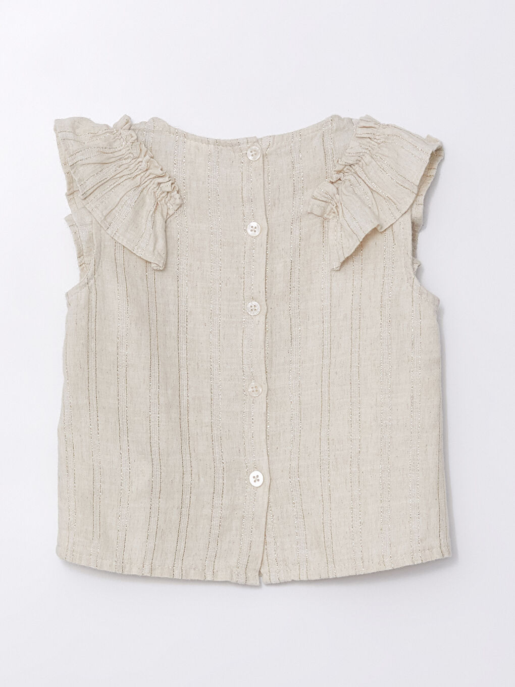 Bej Basic Fırfır Detaylı Kız Çocuk Gömlek-1