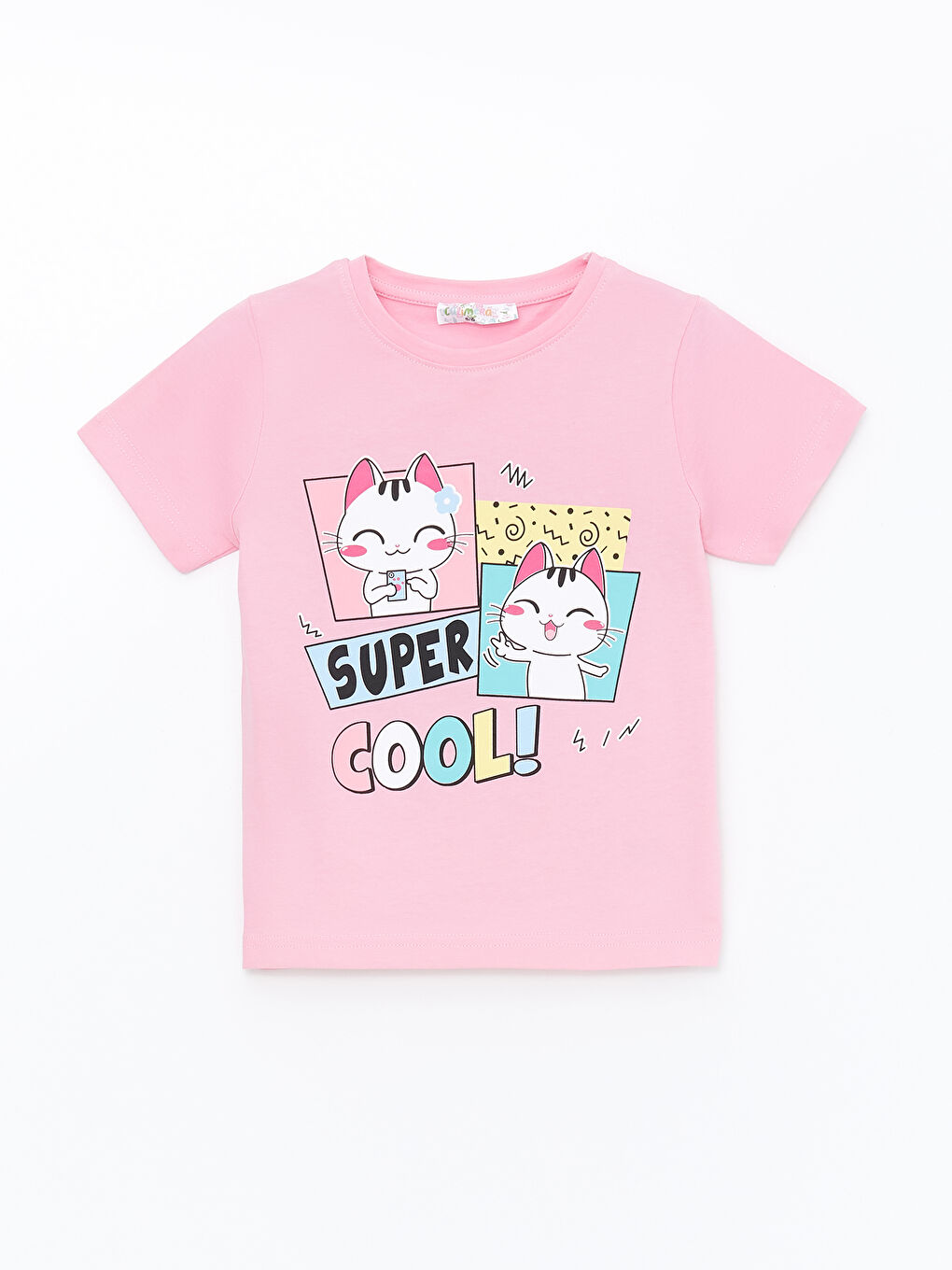 Pembe Bisiklet Yaka Baskılı Kız Çocuk Tişört