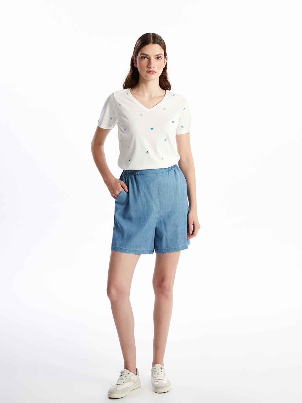 Women's Straight Elastic Waist Jean Shorts -S4KQ10Z8-315