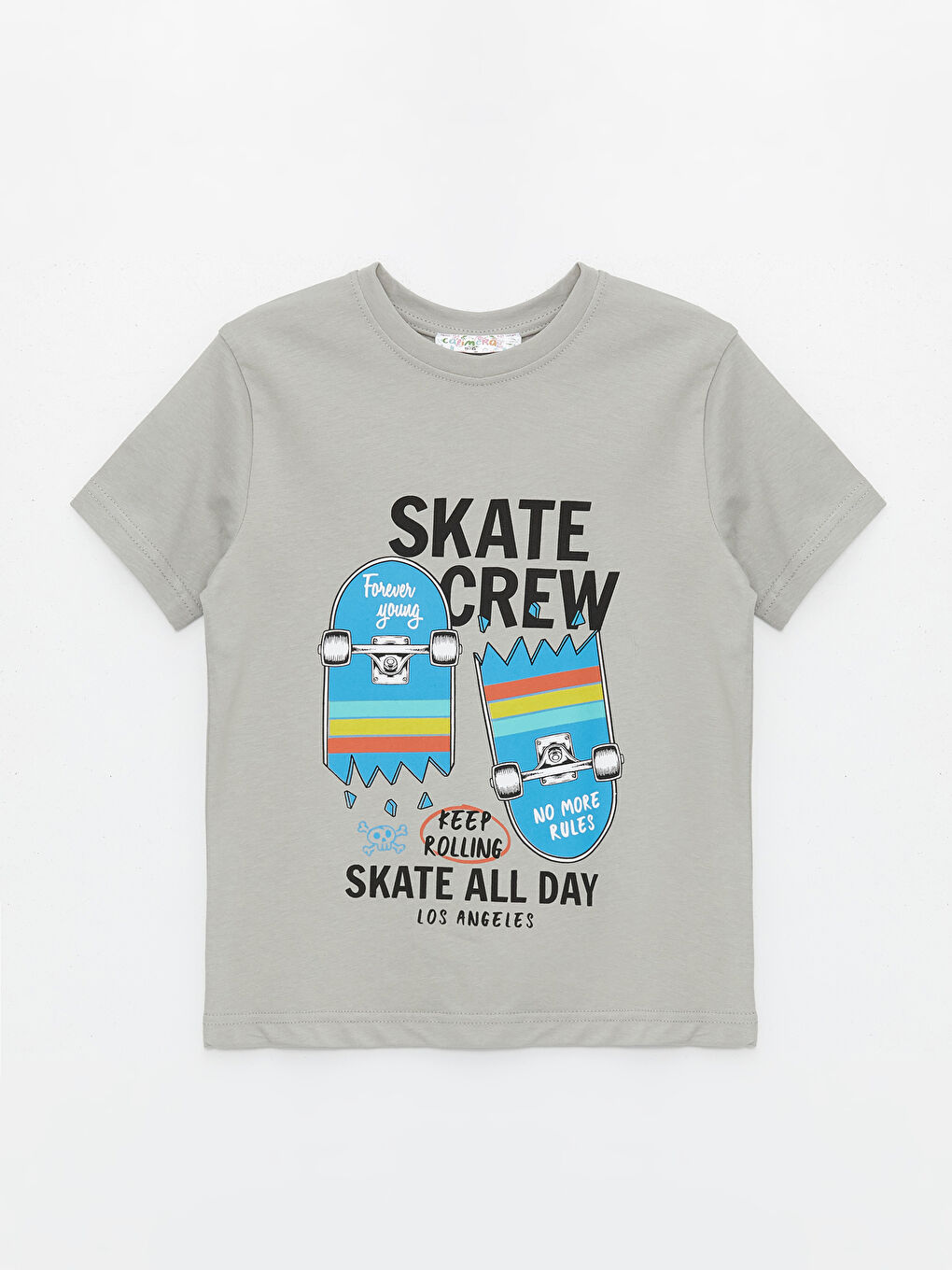 Gri Bisiklet Yaka Kısa Kollu Erkek Çocuk Tişört-2