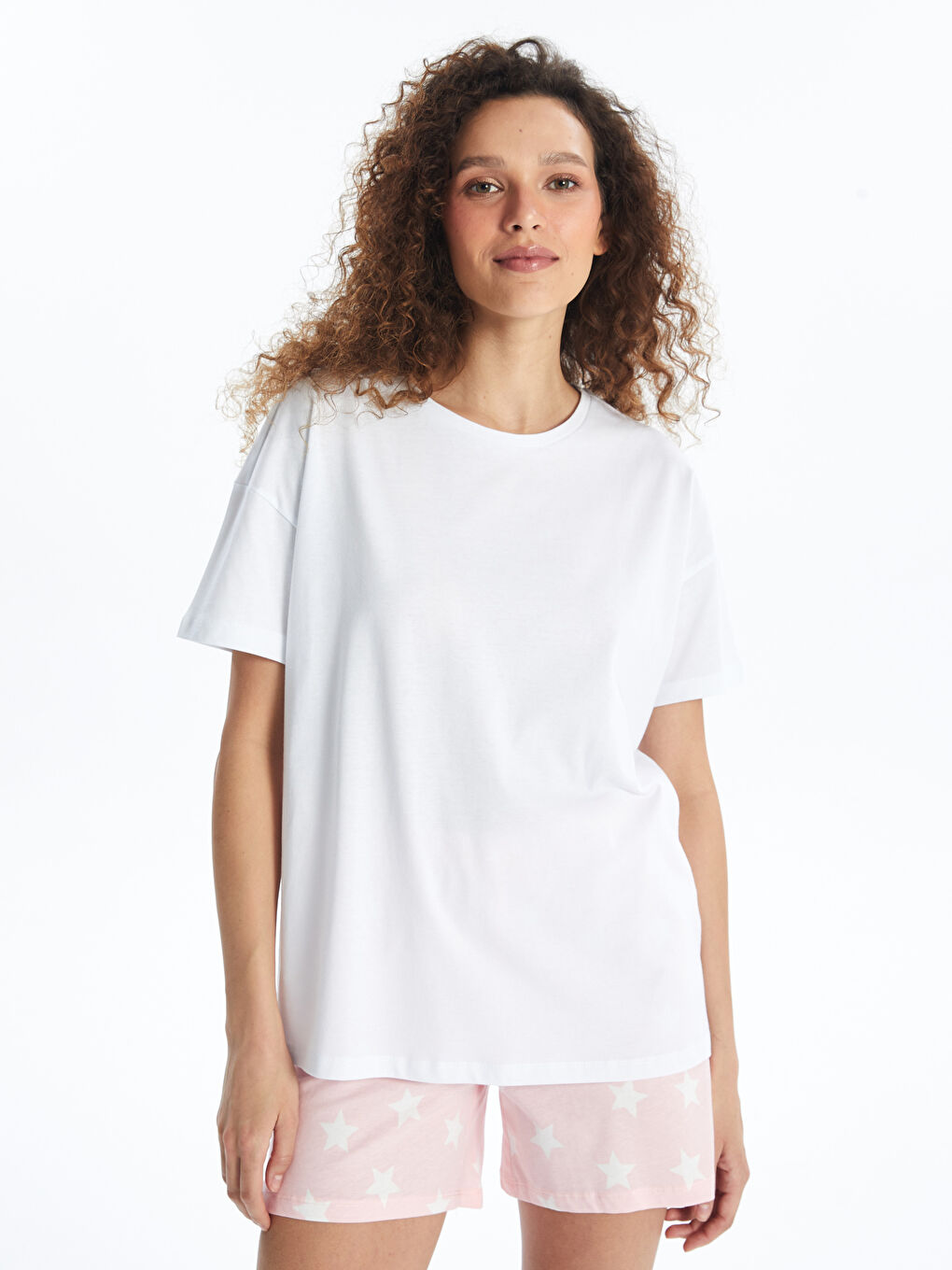 Pembe Bisiklet Yaka Baskılı Kısa Kollu Kadın Şortlu Pijama Takımı-2