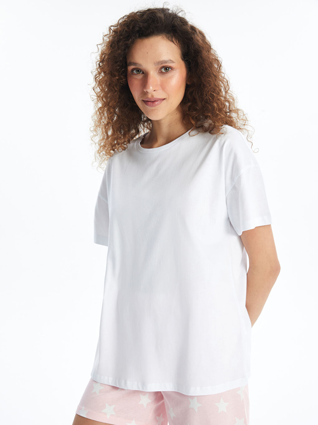 Pembe Bisiklet Yaka Baskılı Kısa Kollu Kadın Şortlu Pijama Takımı-4