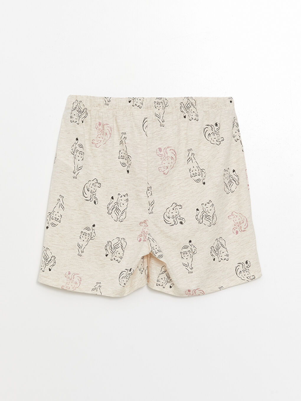 Bej Beli Lastikli Baskılı Kadın Şort Pijama Altı-6