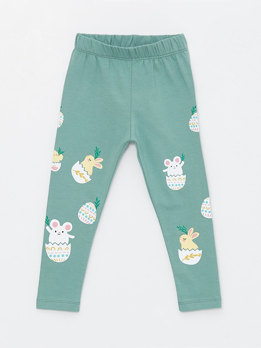 Yeşil Beli Lastikli Baskılı Kız Bebek Tayt