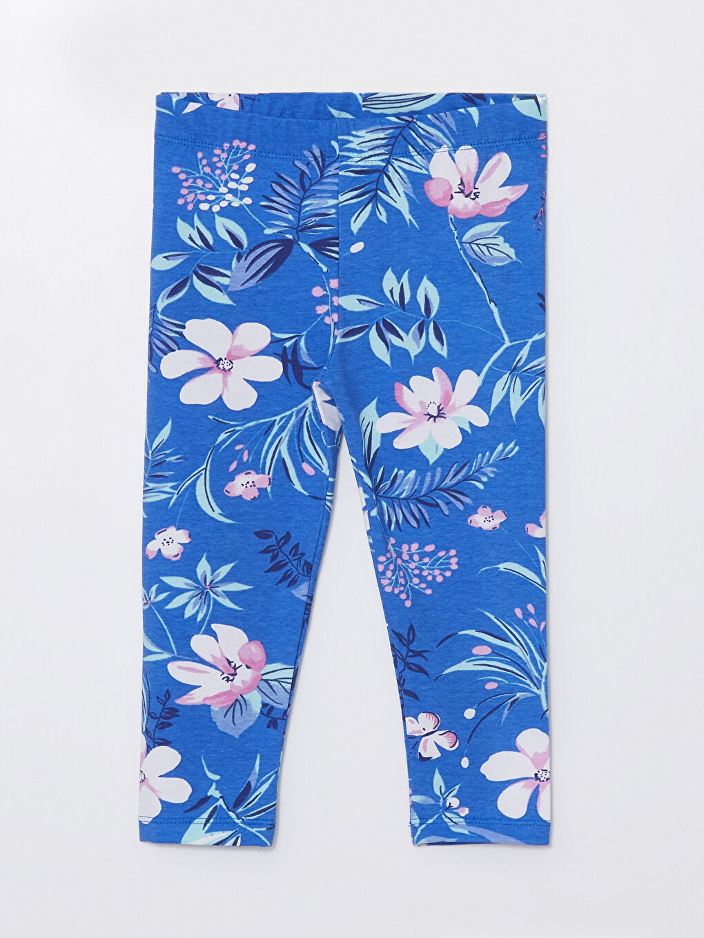 Mavi Beli Lastikli Çiçekli Kız Çocuk Tayt