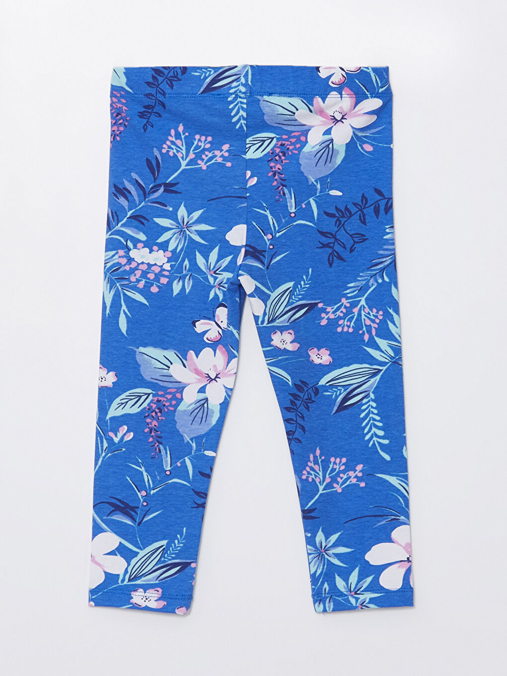 Mavi Beli Lastikli Çiçekli Kız Çocuk Tayt-2