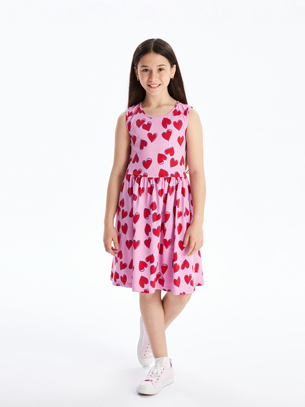 Crew Neck Printed Girls' Dress