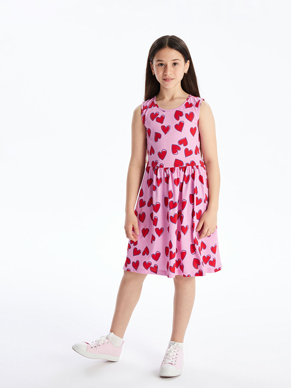 Crew Neck Printed Girls' Dress-1
