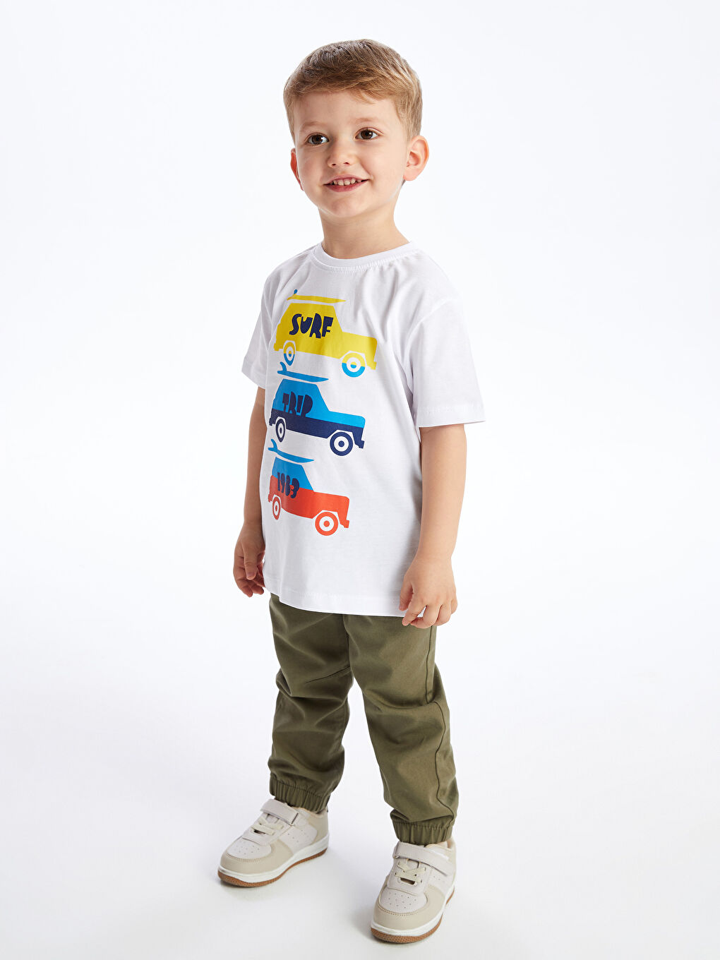 Beyaz Bisiklet Yaka Erkek Bebek Tişört-1