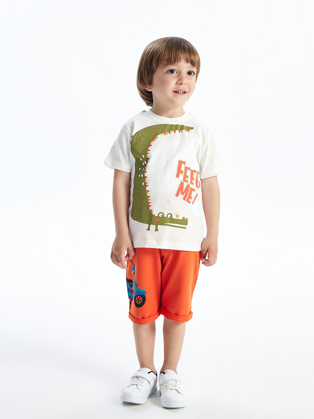 Turuncu Beli Lastikli Baskılı Erkek Bebek Şort-1