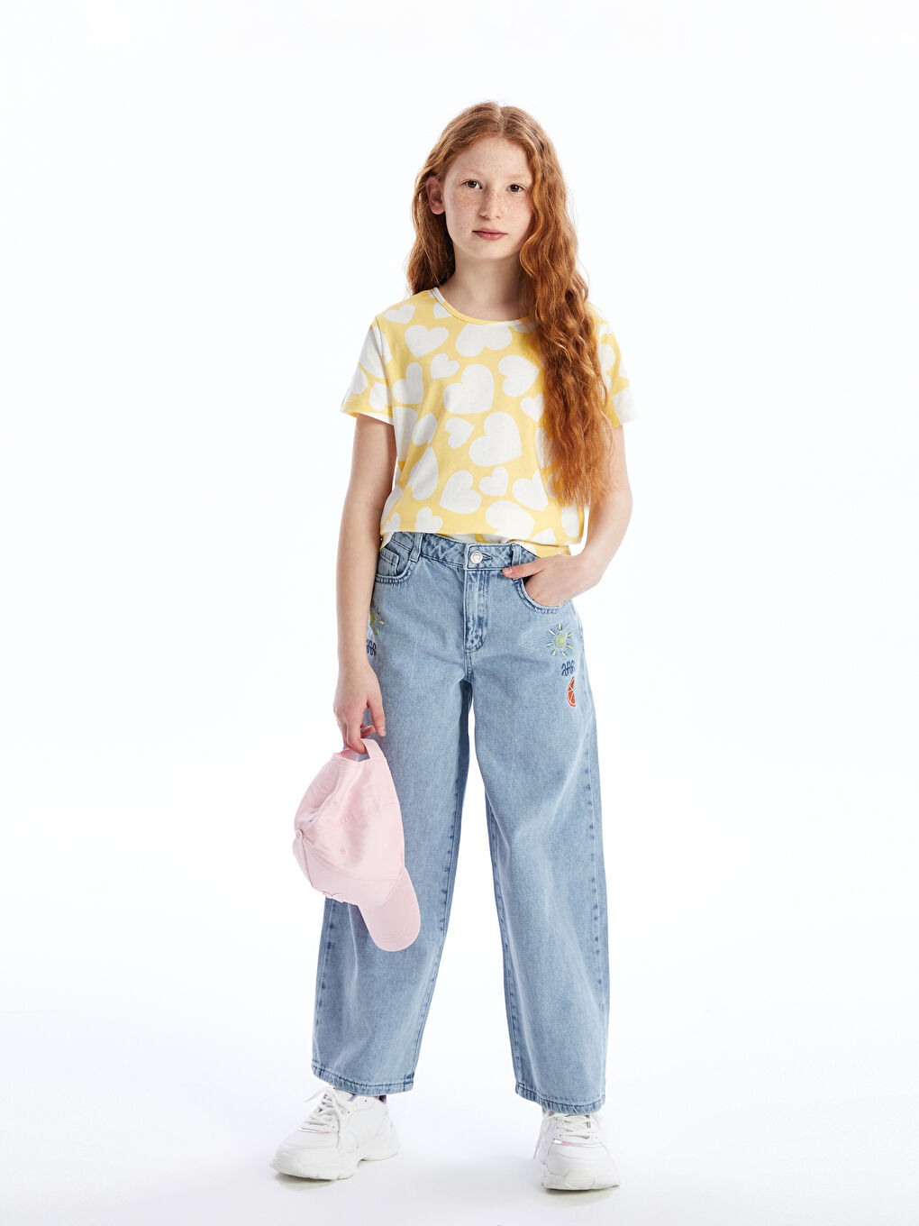 Sarı Bisiklet Yaka Baskılı Kısa Kollu Kız Çocuk Tişört-1