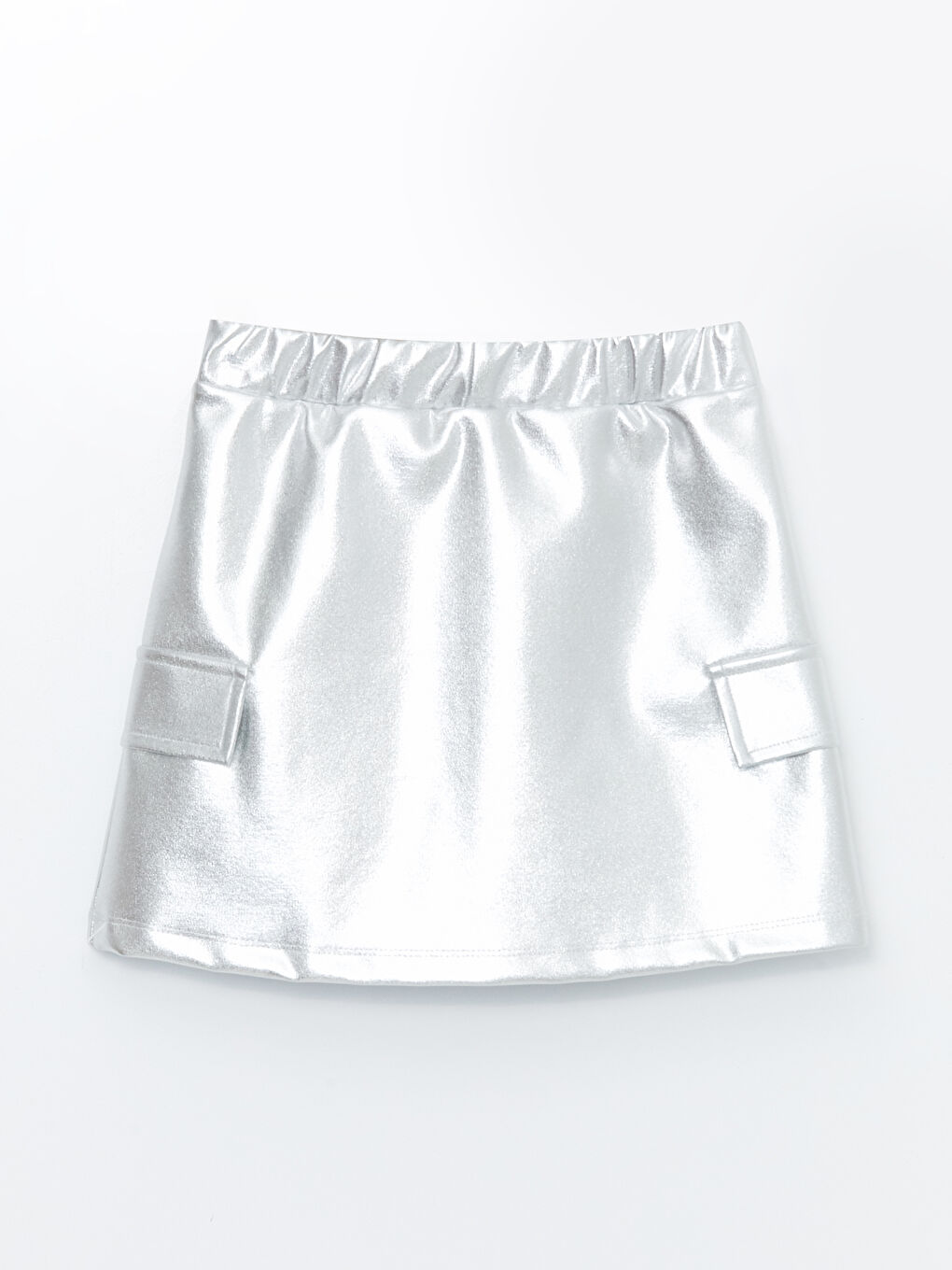 Gri Beli Lastikli Parlak Görünümlü Kız Çocuk Etek-1