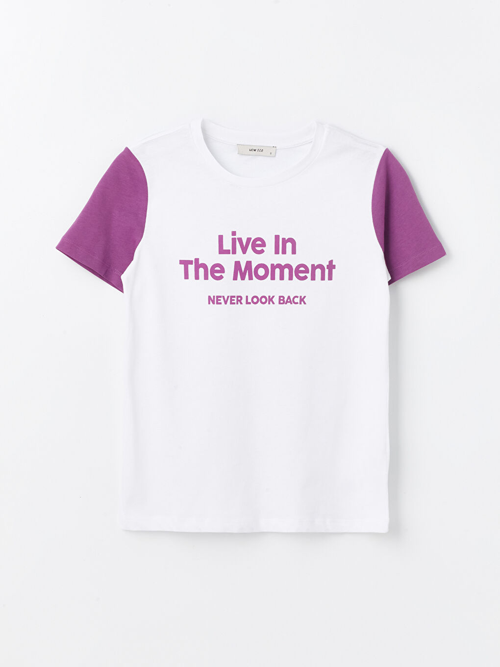 Beyaz Bisiklet Yaka Baskılı Kısa Kollu Kadın Tişört-5