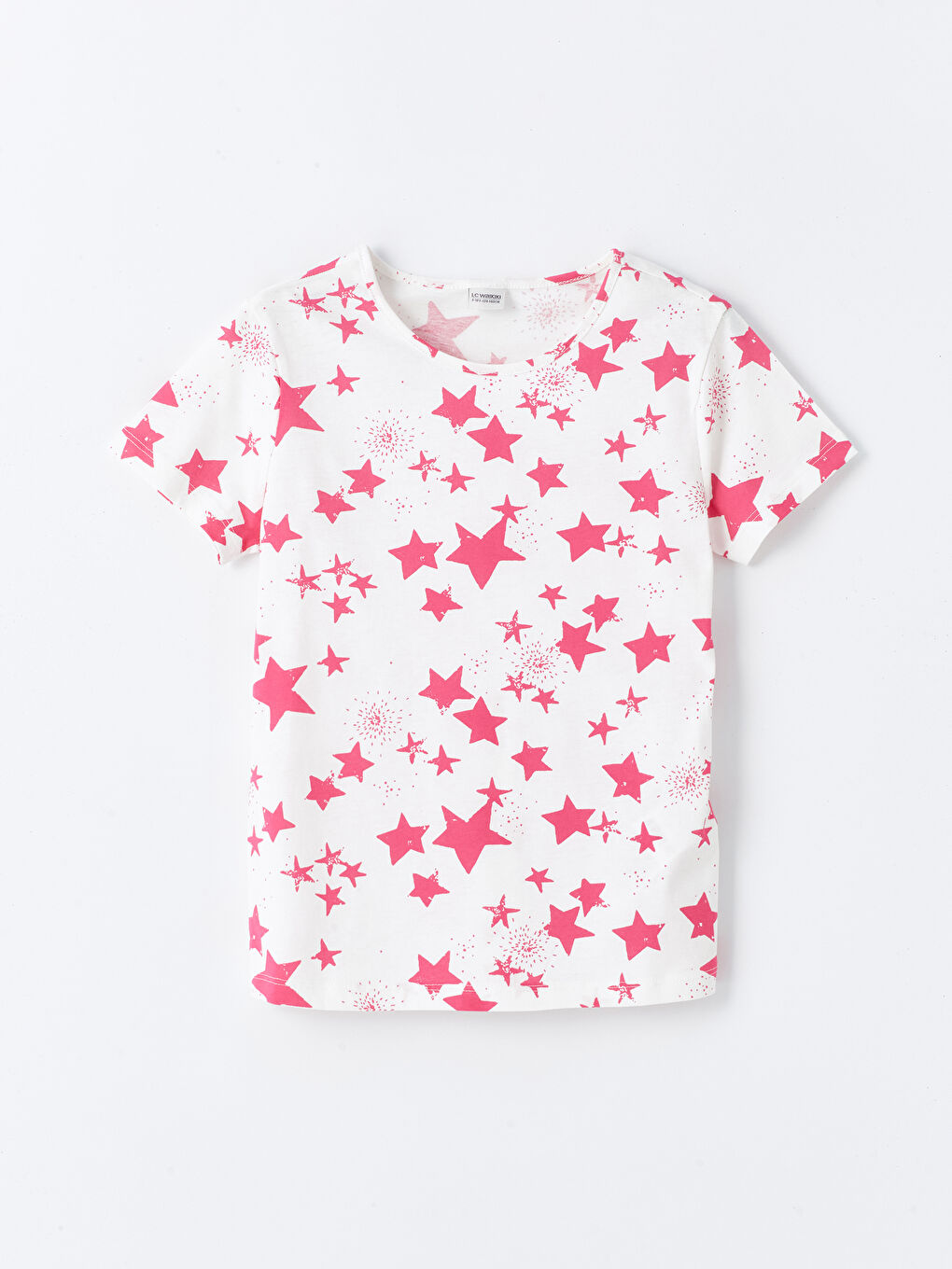 Beyaz Bisiklet Yaka Baskılı Kısa Kollu Kız Çocuk Tişört-3