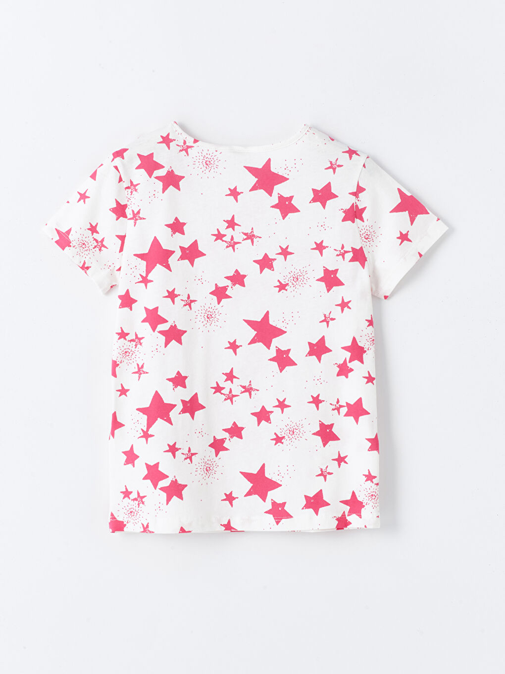 Beyaz Bisiklet Yaka Baskılı Kısa Kollu Kız Çocuk Tişört-4