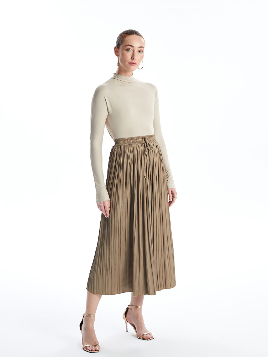 Women's Pleated Skirt With Elastic Waist -S4KS45Z8-K5W