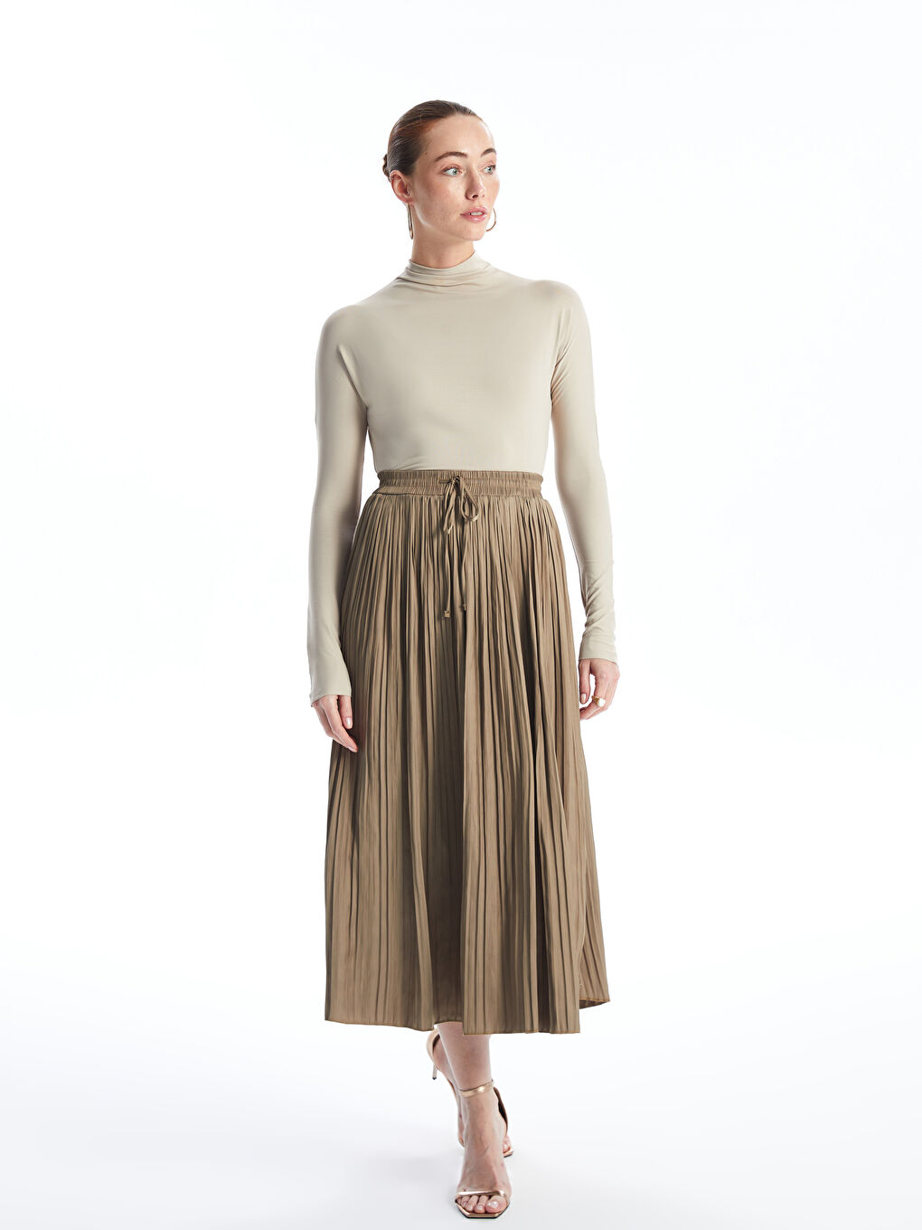 Women's Pleated Skirt With Elastic Waist -S4KS45Z8-K5W