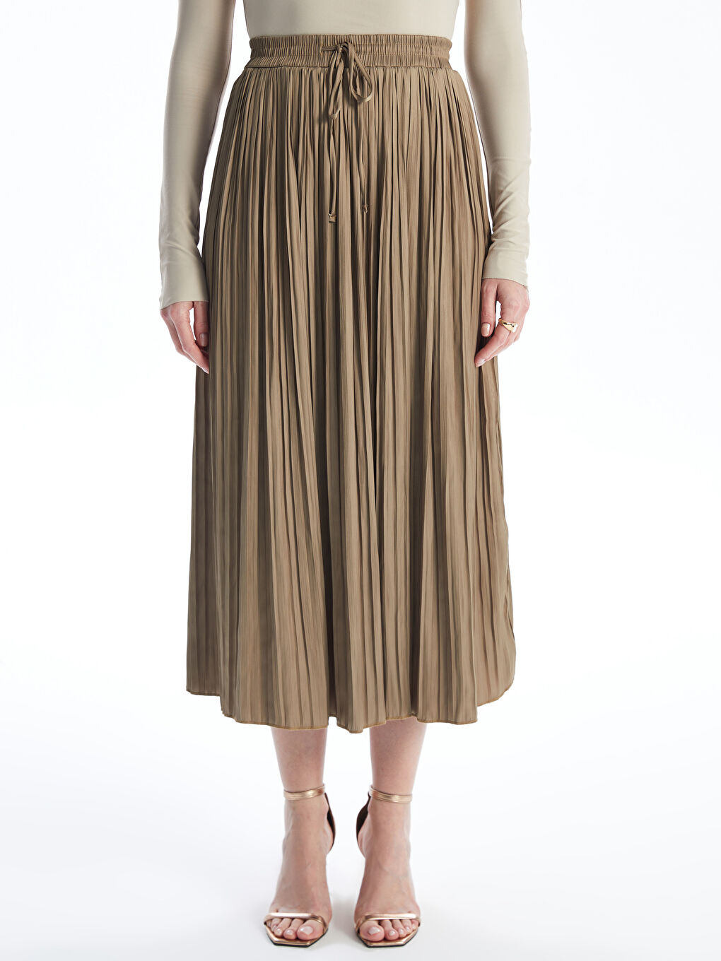 Women's Pleated Skirt With Elastic Waist -S4KS45Z8-K5W