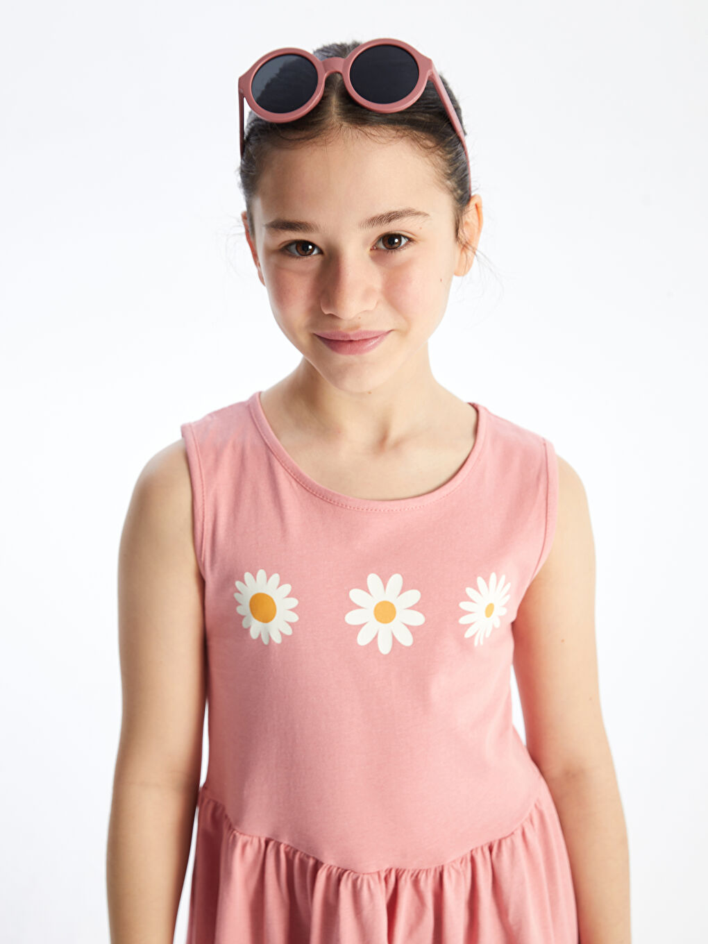 Pembe Bisiklet Yaka Çiçekli Kız Çocuk Elbise-2