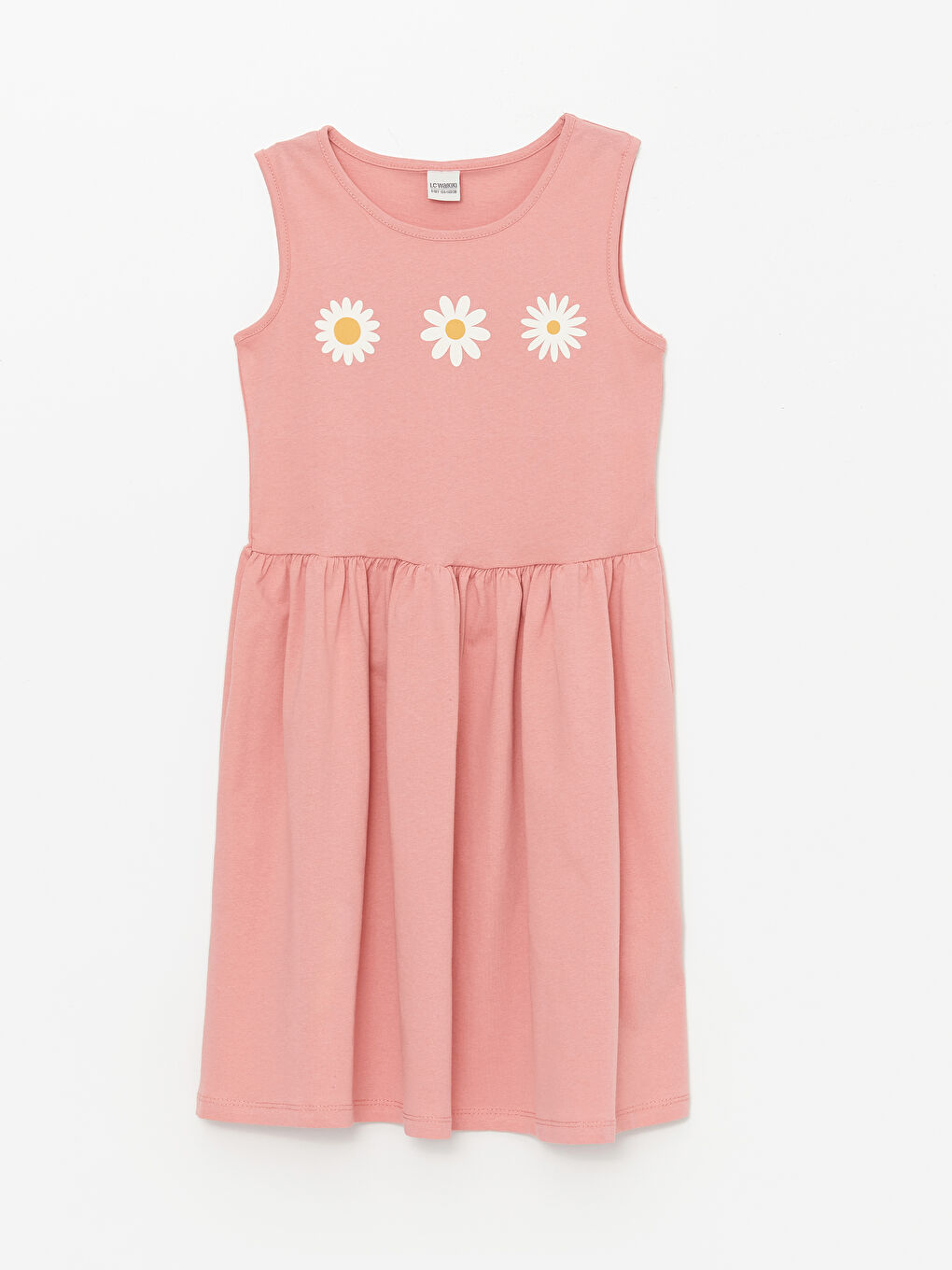 Pembe Bisiklet Yaka Çiçekli Kız Çocuk Elbise-3