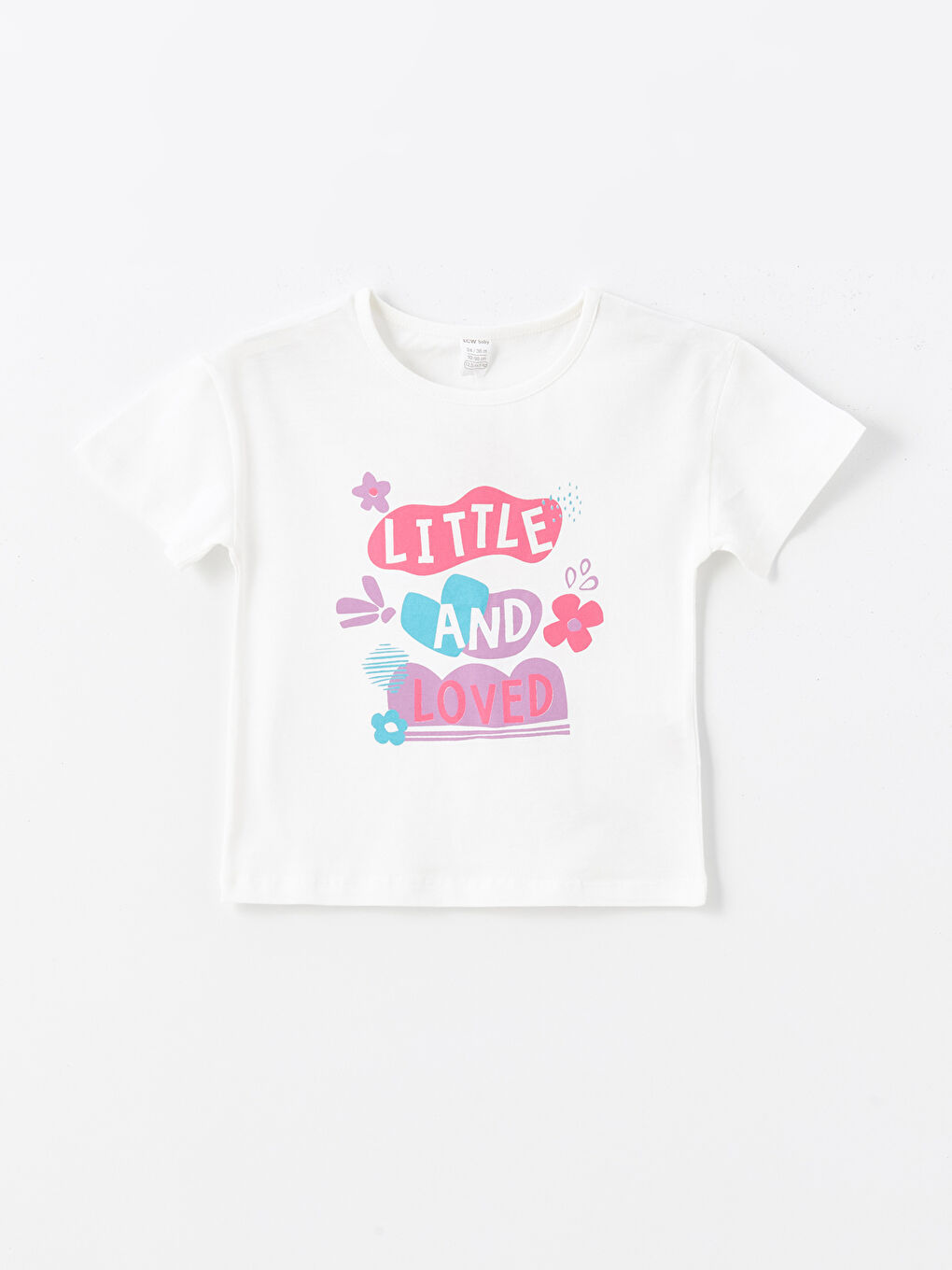 Beyaz Bisiklet Yaka Kısa Kollu Baskılı Kız Bebek Tişört ve Tayt Pantolon 2'li Takım-1