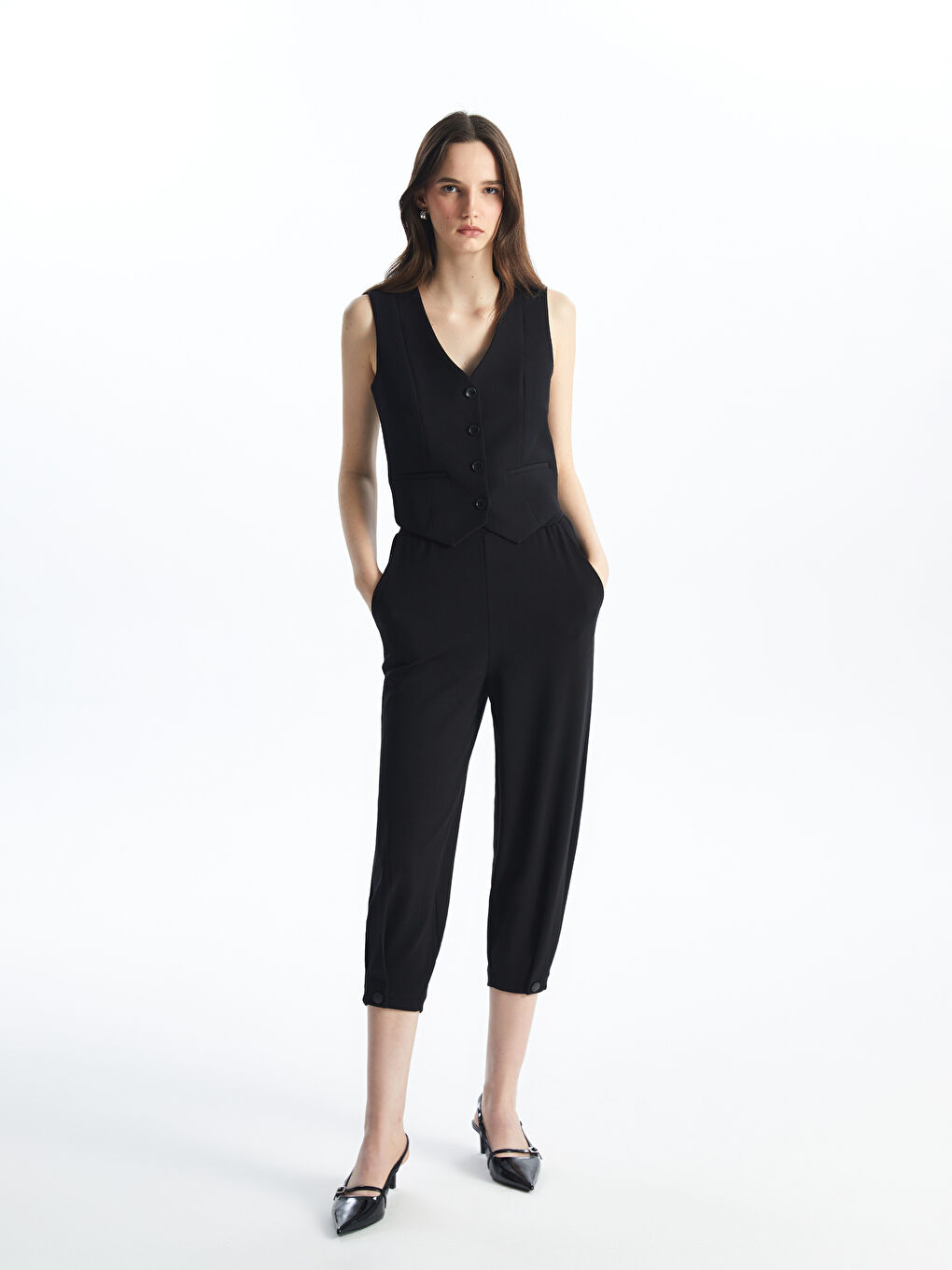 Siyah Beli Lastikli Rahat Kalıp Kadın Pantolon