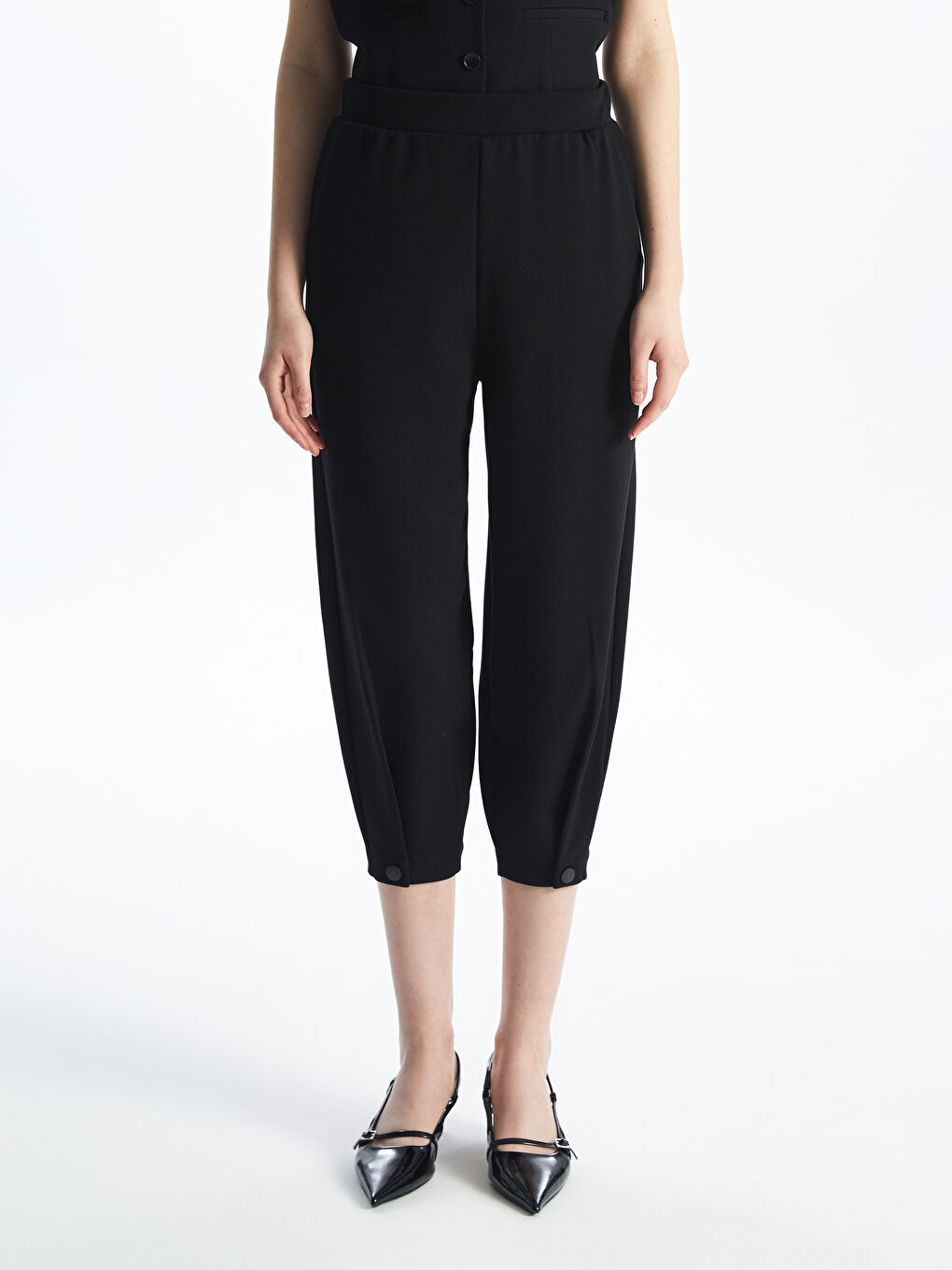 Siyah Beli Lastikli Rahat Kalıp Kadın Pantolon-3