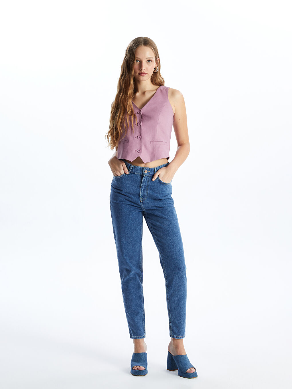 LCW Jeans Orta İndigo Rodeo Mom Fit Kadın Jean Pantolon