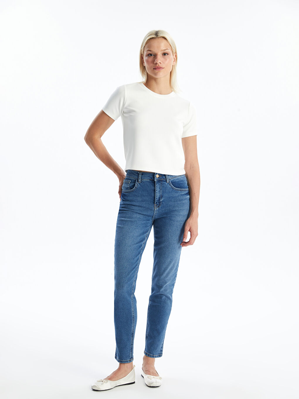 LCW Jeans Orta İndigo Rodeo Mom Fit Kadın Jean Pantolon