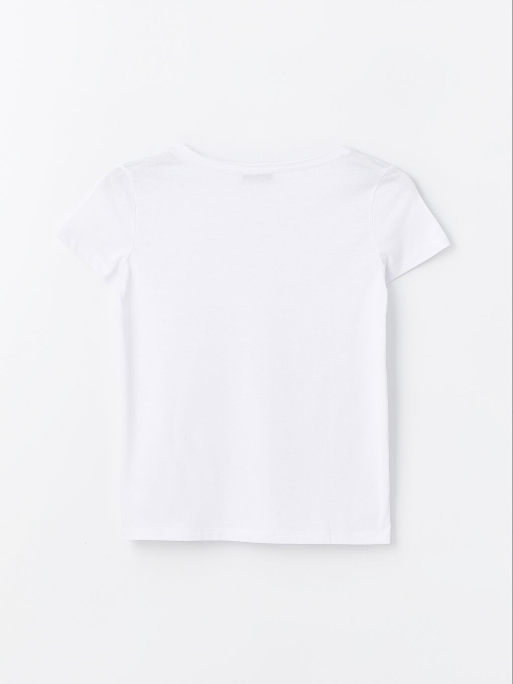 Beyaz Bisiklet Yaka Düz Kısa Kollu Kadın Tişört-6
