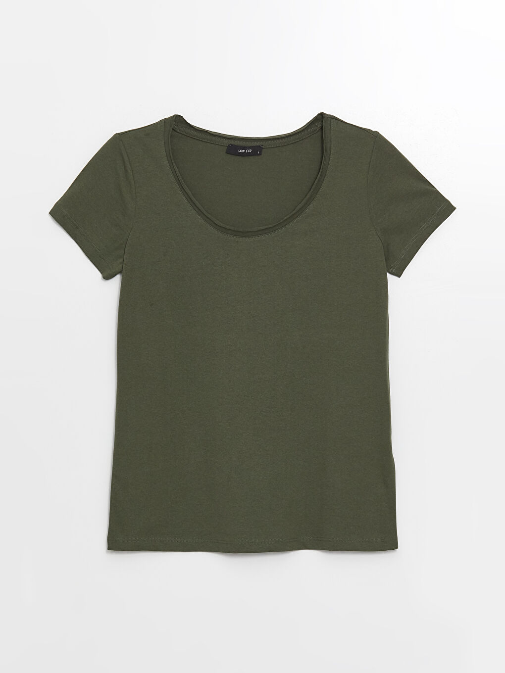 Haki Bisiklet Yaka Düz Kısa Kollu Kadın Tişört-5