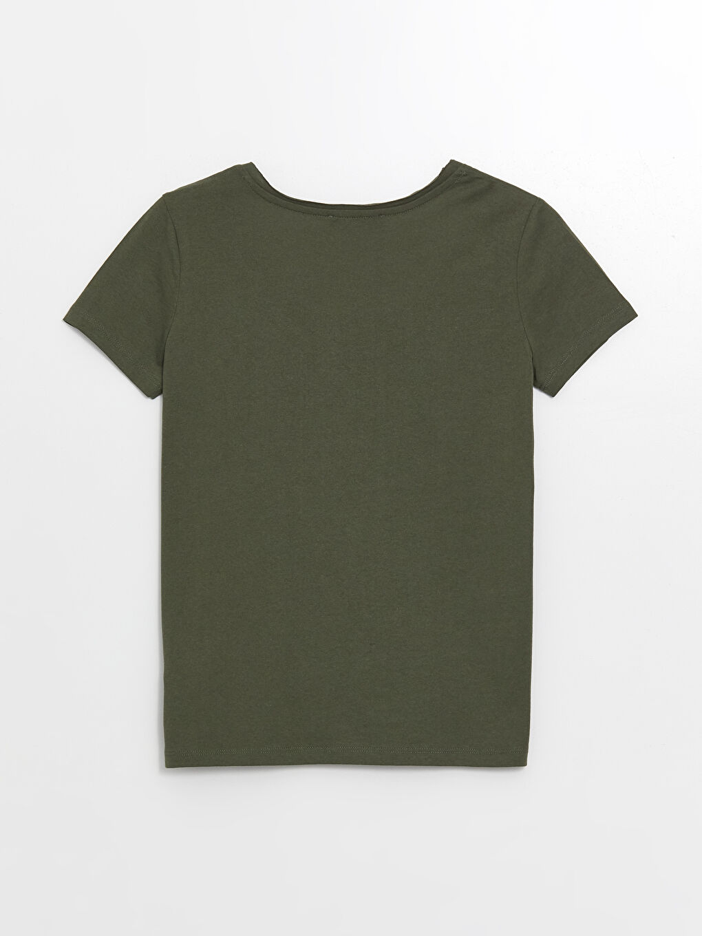 Haki Bisiklet Yaka Düz Kısa Kollu Kadın Tişört-6