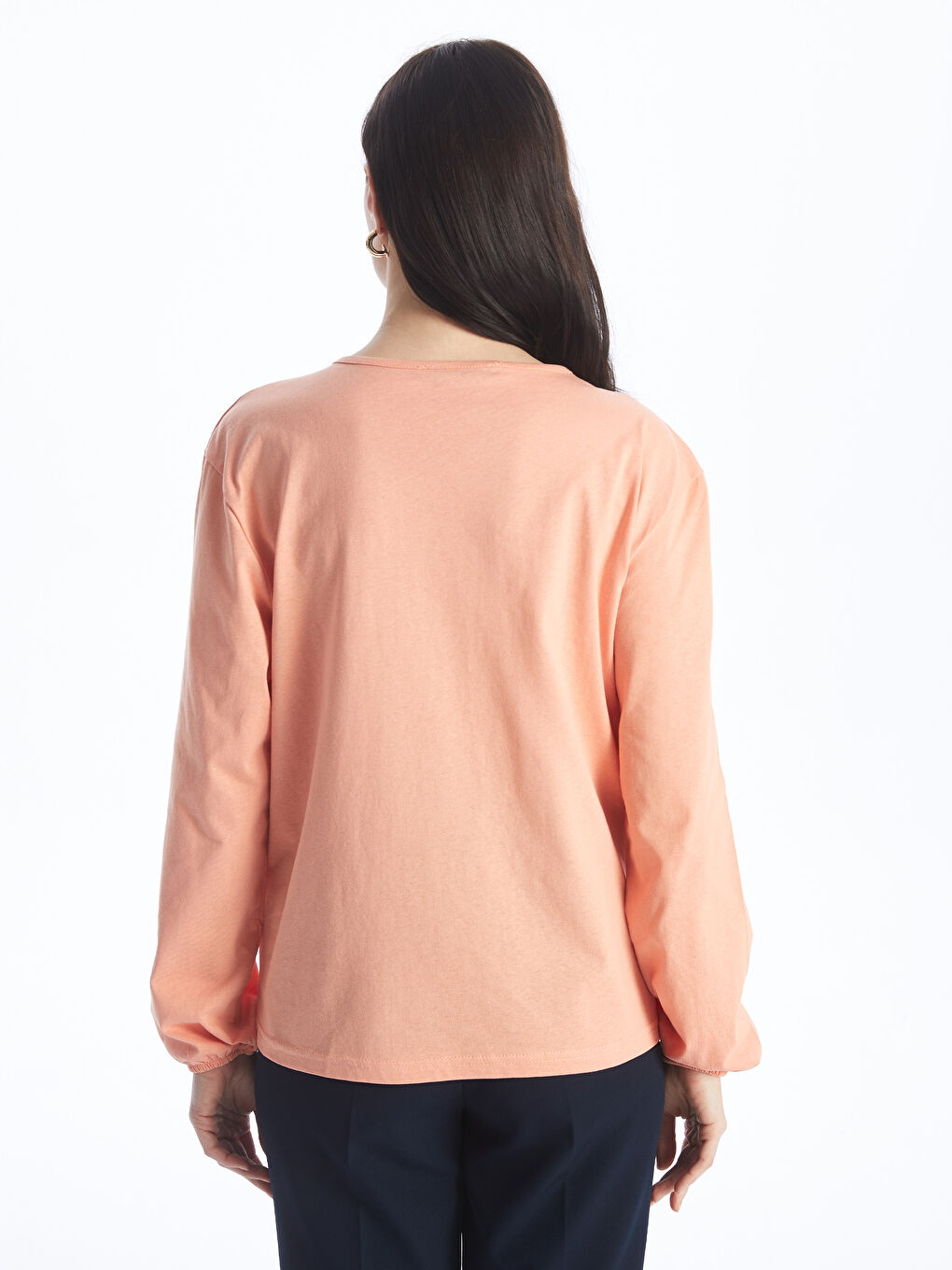 Mercan Bisiklet Yaka Nakışlı Uzun Kollu Kadın Bluz-4