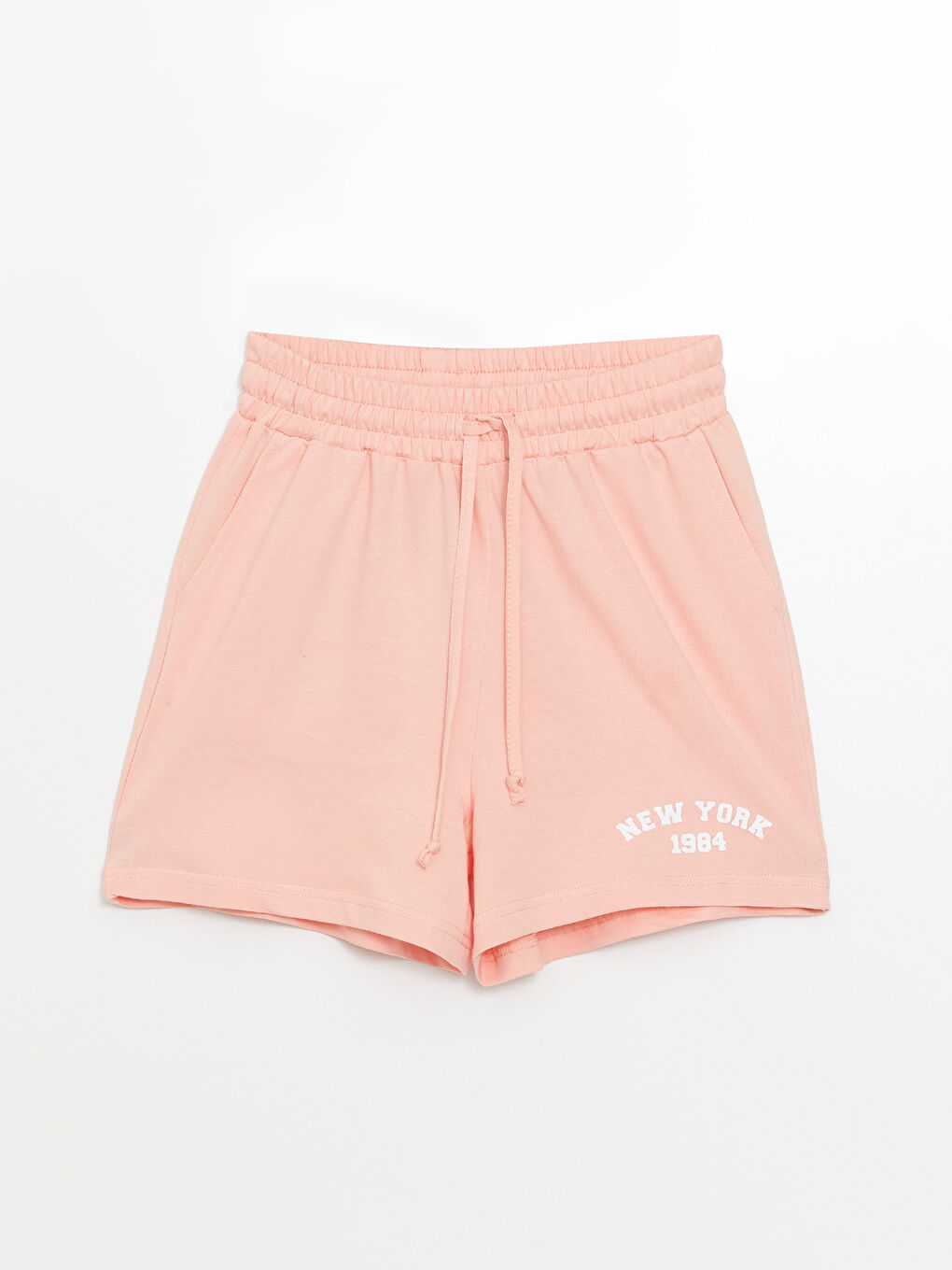 Pembe Beli Bağcıklı Baskılı Kadın Şort-5