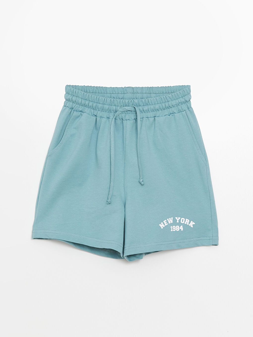 Yeşil Beli Bağcıklı Baskılı Kadın Şort-5