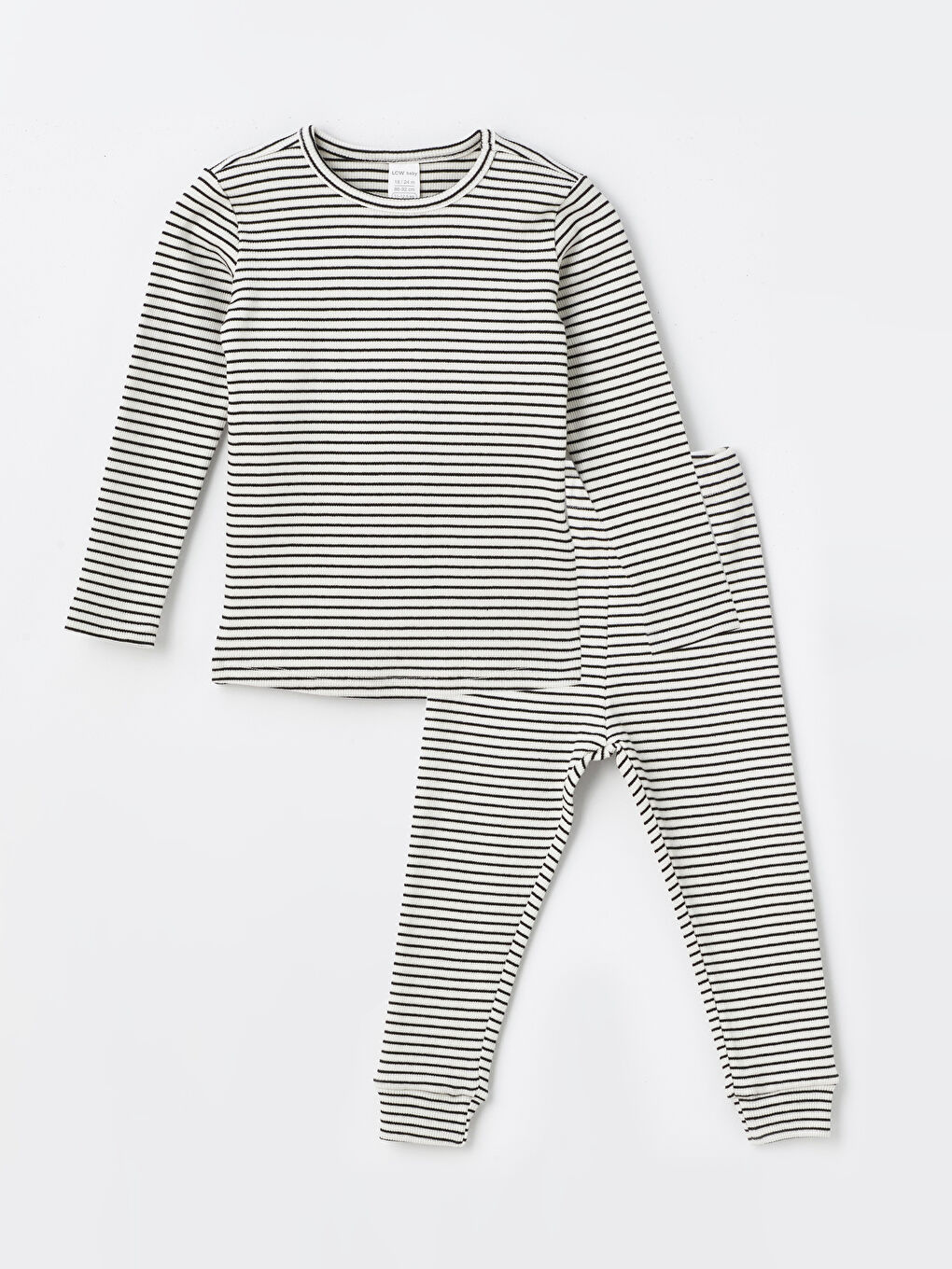 Ekru Beli Lastikli Çizgili Erkek Bebek Pijama Alt