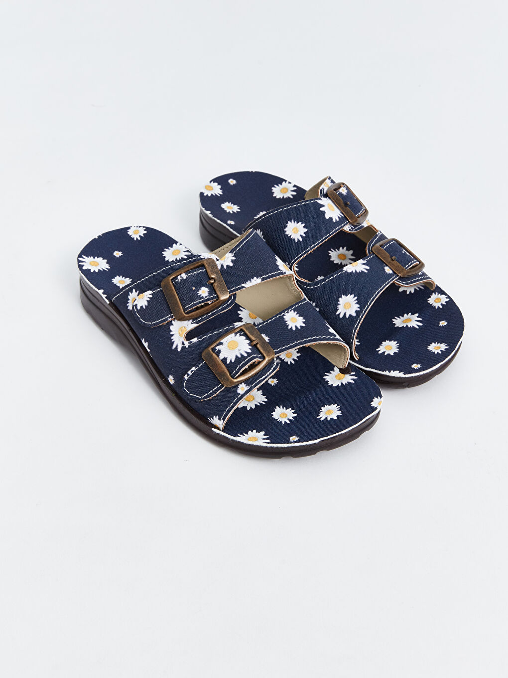 Lacivert Çiçek Baskılı Kız Çocuk Terlik
